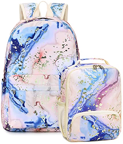 Bluboon Backpack For Girls Kids Backpack With Lunch Box Marble School Bookbag Set For Kindergarten Elementary School Supplies #TOP6