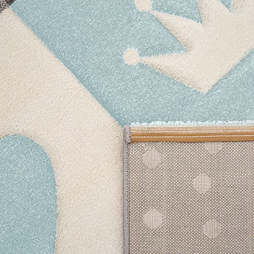 Vloerkleed Kinderkamer Geruit Stippen Harten Sterren In Pastelblauw Grijs, Maat:240x340 cm - Afbeelding 5