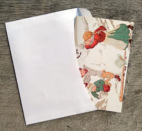 Image of PIXILUV SNOWY CHRISTMAS (Pack of 12) Notecards Small Greeting Cards # Snowy White Christmas with Family ~ Vintage Christmas Postcards Reprint