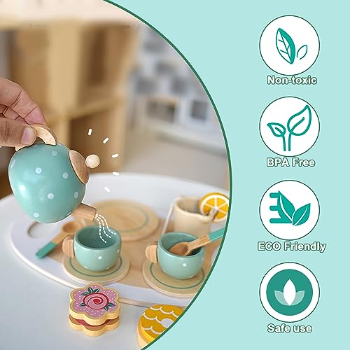 TUZHE Teeservice Kinder Holz Set, Spielküche Zubehör Matschküche Zubehör Kinderküche Puppengeschirr Teeparty Spielküche Rollenspiele Geschenk für Kinder Mädchen Jungen