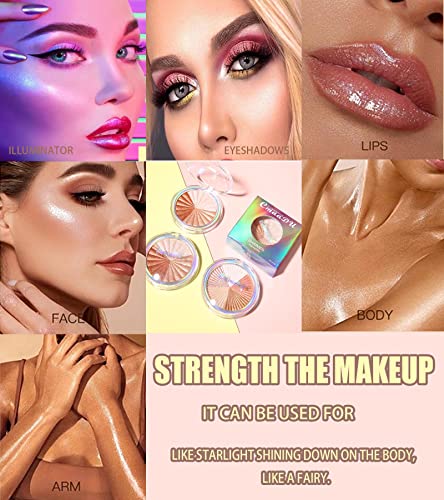 Easilydays 3 Colors Shimmer Highlighter Makeup Palette, Contour Palette Powder For Brighten Face Body Contour Gold Cheek Highlight Makeup, Eyeshadow, Blush Compact Makeup, Eyeshadow, Blush Compact Makeup, Iluminadores De Maquillaje (3 Color) #TOP5