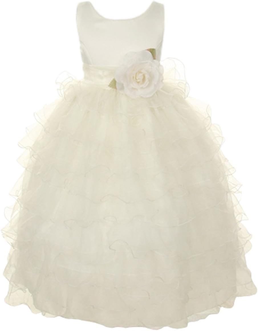 Cinderella Couture Big Girls' Organza Ruffled Tea Length Dress 12 Ivory 1160