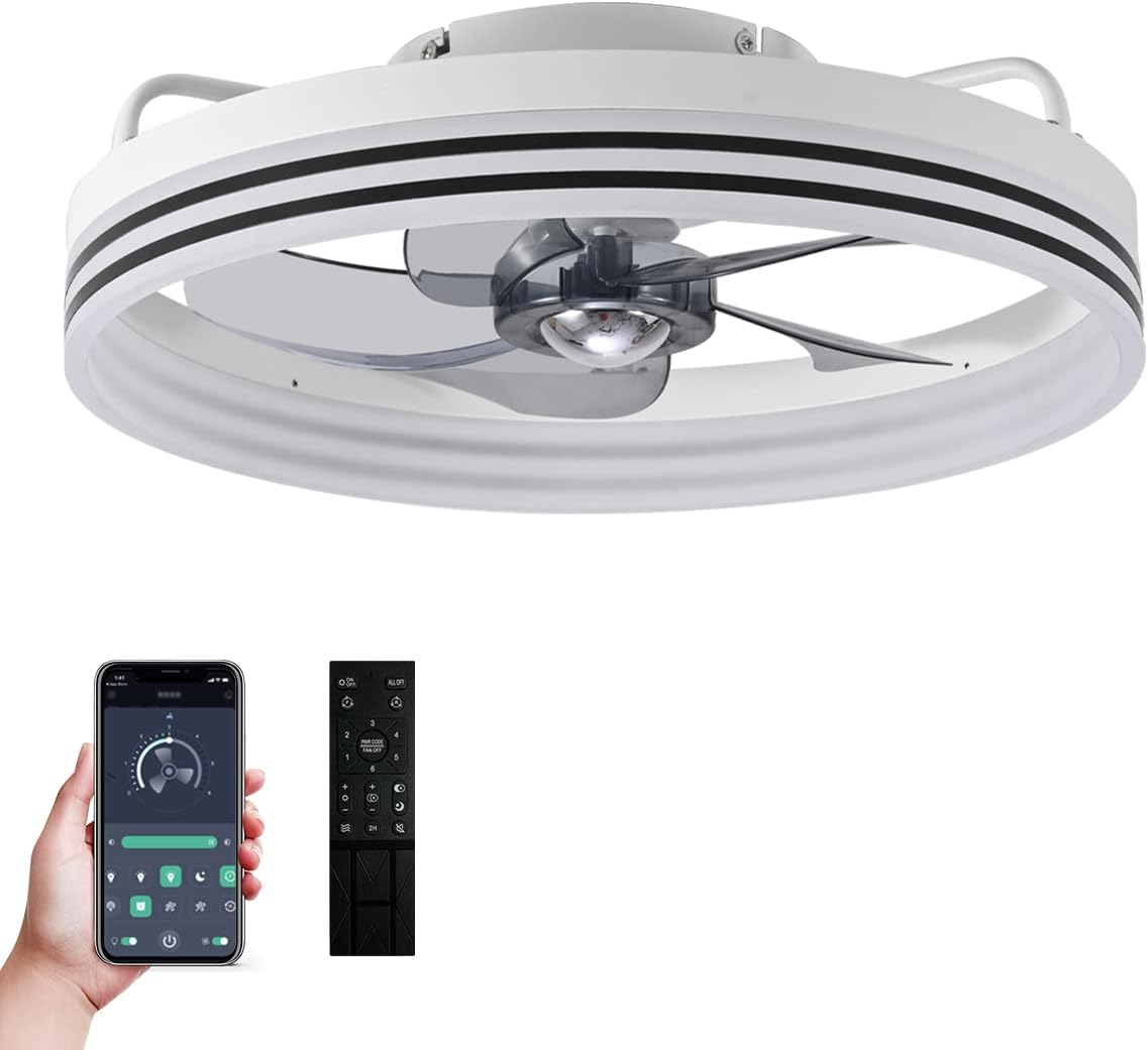Letmarey Flush Mount Low Profile Ceiling Fans with Lights and Remote Control, 18" Modern Ceiling Fan Light 5 Blades 6 Speed Reversible LED Dimmable, for Indoor Installation. (Rice White) : Tools & Home Improvement