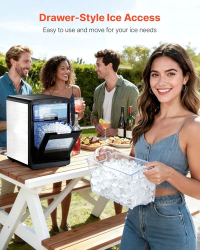 Image of VEVOR Countertop Ice Maker, 44 lbs per Day, Self-Cleaning Portable Machine with Scoop, Drawer-Style Ice Access, Nugget Ice-Making Machine with Chewable ICES for Home, Kitchen, Office, Bar & Party
