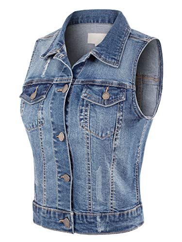 Design by Olivia Women's Junior Fit Sleeveless Button up Jean Denim Jacket Vest2