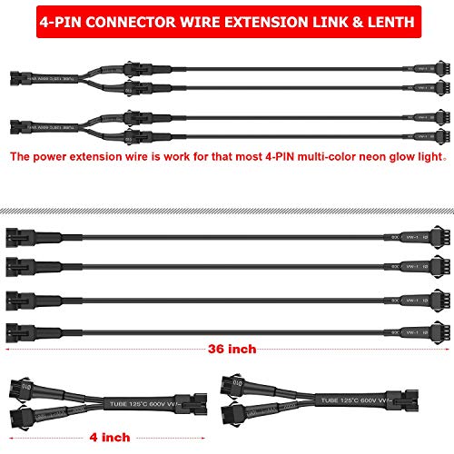 Suzco 4Pcs 36"/90Cm 4-Pin Rgb Motorcycle Cars Led Strip Light Kit Underglow Under Glow Wire Cable Extension Kit, Multi-Color Atmosphere Light Power Extenders For Motorcycle Auto Atv Truck #TOP5