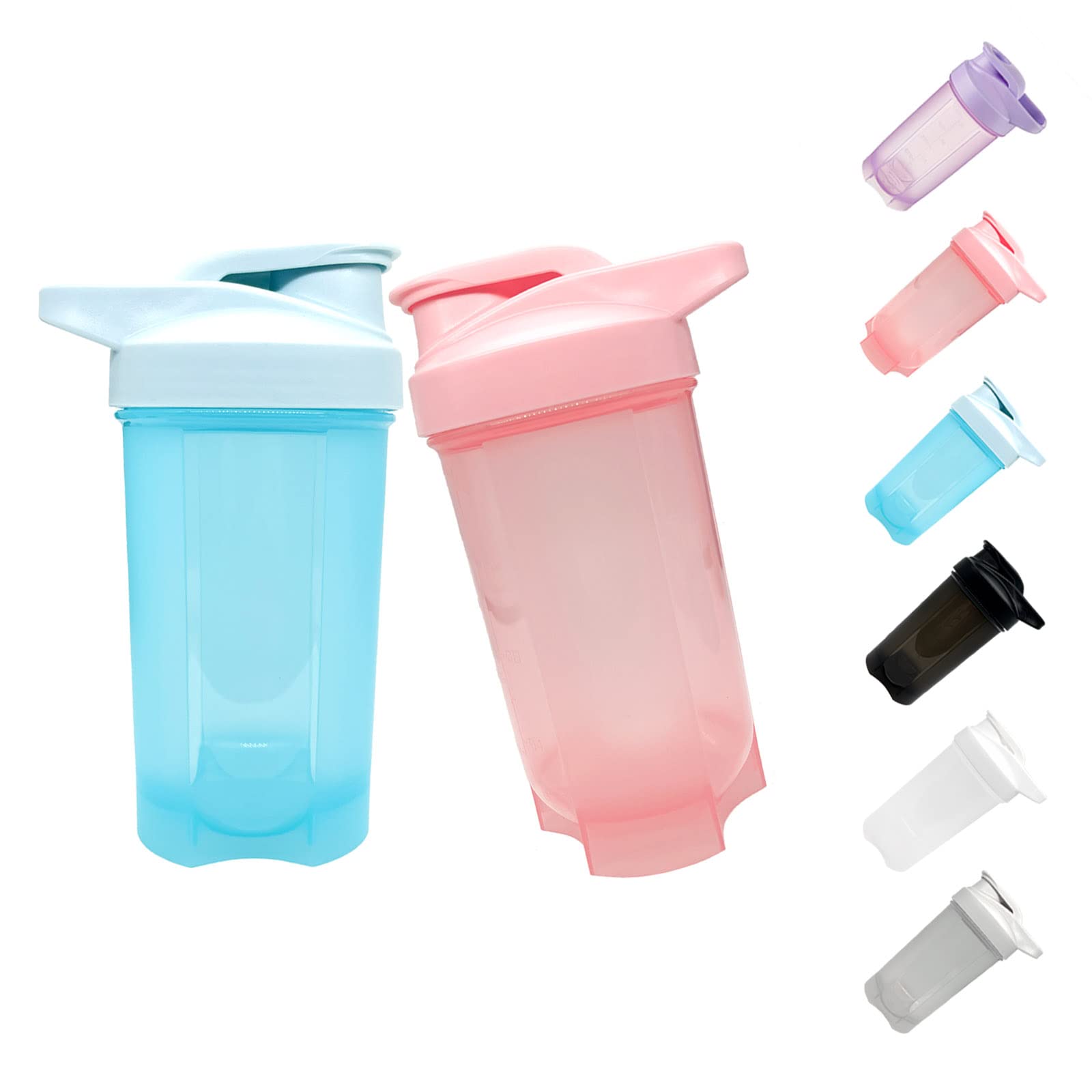 GAISHIONShaker Bottle Protein Shakes Cup and 16-Ounce/500ML Shaker Bottle with Whisk Balls, Protein Shaker Bottle Set, Free of BPA plastic (Blue+Pink(2PCS))