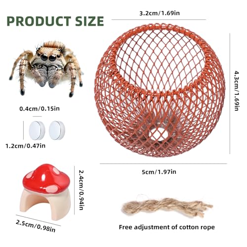 Jumping Spider Hide Accessories, Brown Jumping Spider Cage with Magnets, Jumping Spider Rope Bridge, Mushroom Jumping Spider Habitat Decoration for Jumping Spider Enclosure Accessories