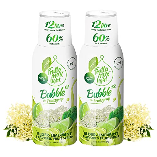 2 paquetes - Light - Bajo en carbohidratos - Jarabe de fitness de FruttaMax | Azúcar Cero | con Stevia | 50-60% Contenido de Fruta (2x500ml) (2 x Flor de Saúco-Lima-Menta Light)