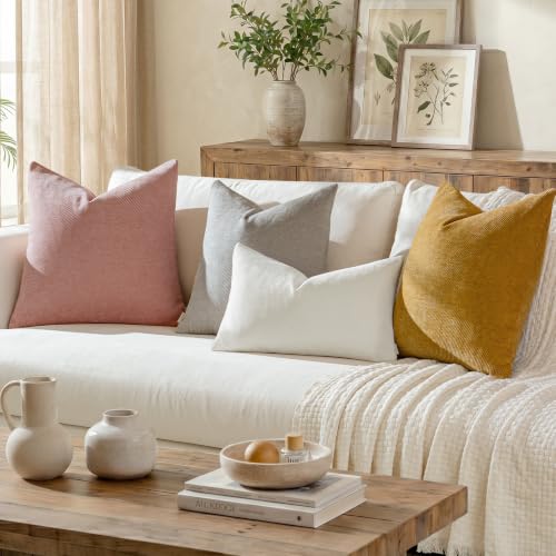 Image of a moment Pack of 2 Decorative Chenille Throw Pillow Covers with Twill Cushion Covers for Sofa Living Room Couch Bed 26x26 Inch,Raw White