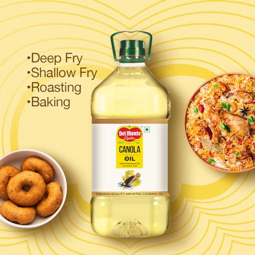 Image of Del Monte Canola Oil, 5L | Rich in MUFA, PUFA, Omega 3 & 6 | 0% Trans Fat | Ideal for Everyday Indian Cooking | Imported Oil