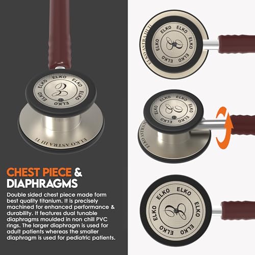 Image of ELKO EL-240 ASTRA III Ti Titanium dual head acoustic stethoscope | Adult & Pediatric Stethoscope with Double-sided Natural Titanium Chestpiece | Two-Way PVC Tubing | Doctors & Medical Students (Brown)