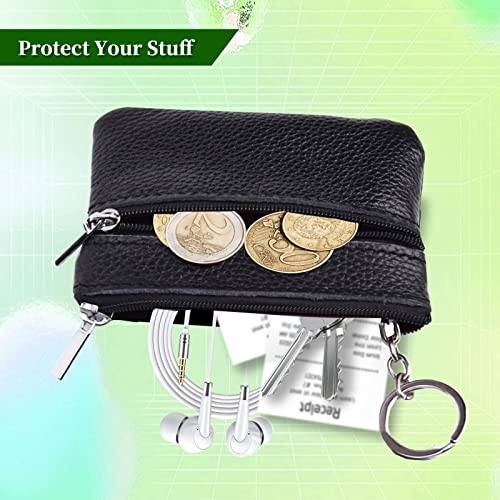 2PCS Leather Coin Purse for Men, Small Zipper Coin Pouch, Premium Car Change Holder for Cash Wallet as Money Pouch, Dice Bag, Coin Holder (2PCS Black Leather)4