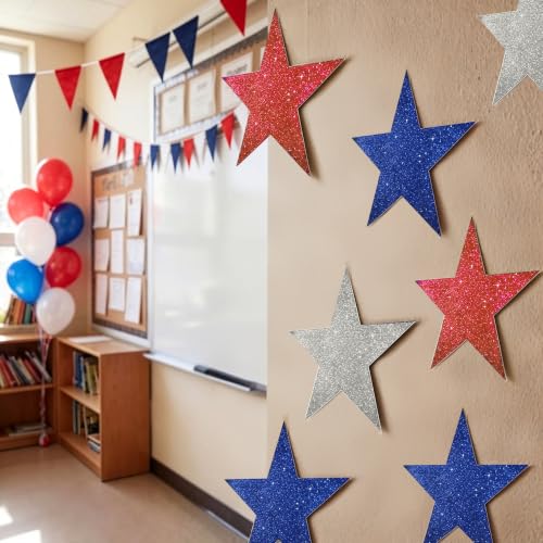 Image of Vuzvuv 6 Inch Star Cutouts Red White Blue Paper for Bulletin Board Decor