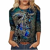 Trendige Oberteile Damen Neuartige T Shirt mit Tierdruck Langarm Bluse Persönlichkeit Pferd Katze Motiv Pullover Frühling Herbst Langarmshirts Tunika Teenager Mädchen Pulli Summertops Streetwear
