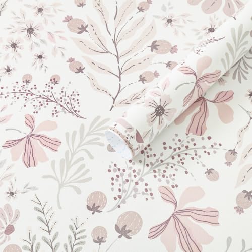 Image of CiCiwind Self Adhesive Wallpaper White Pink Floral Contact Paper 44×300cm Peel and Stick Wallpaper Stick on Wallpaper Removable Vinyl Wrap for Living Room Bedroom Kitchen Wall Cabinets Decor