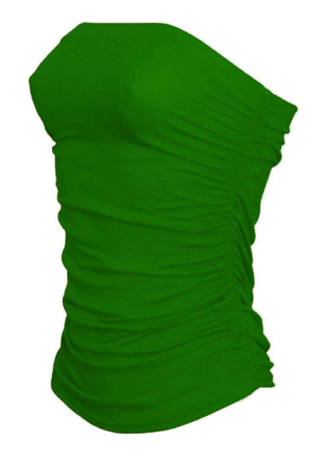 DigitalSpot Plain Sleeveless Ruched Boobtube Top Womens Ladies Strapless Bandeau Vest Top Jade Green UK 12-14
