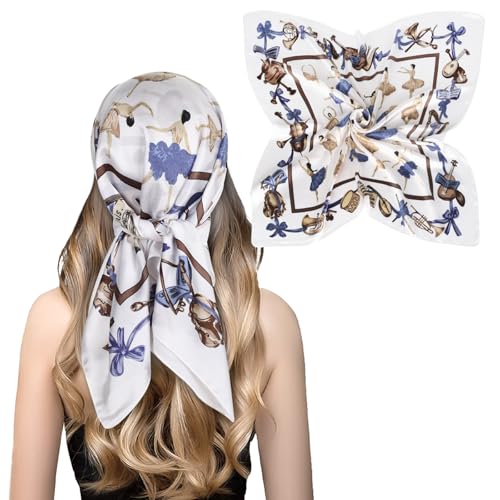 Relang Fashion Silk Satin Head Scarf for Women Hair Bandana Hair Scarf Wrap Neck Scarf for Women 27.5×27.5 inches A Graffiti Red Flower Pink