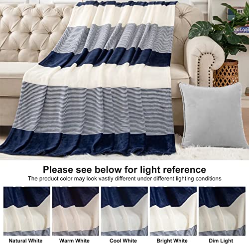 Homelike Moment Fleece Throw Blanket For Couch Navy Blue 50X60, Soft Cozy Blue White Striped Flannel Blankets For Sofa Bed Warm Lightweight (Navy Blue, 50X60 Inches) #TOP6