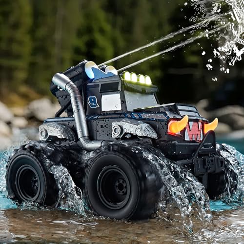 3-in-1 Amphibious Remote Control Car, RC Boat/Water Gun, 2.4GHz All Terrain Waterproof Monster Trucks for Boys Age 4-7 W/2 Batteries 70 min, Birthday Gift Pool Toys for Kids Ages 4-8
