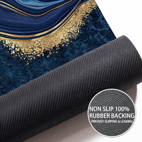 Azppsad Extra Long Bath Rug, Blue Marble and Golden Veins Decor Non Slip Bath Runner Rug with Rubber Backing, Thin Absorbent Quick Dry Bath Mats for Bathtub Bathroom Kitchen, 15.7x47.2 inch - Image 4