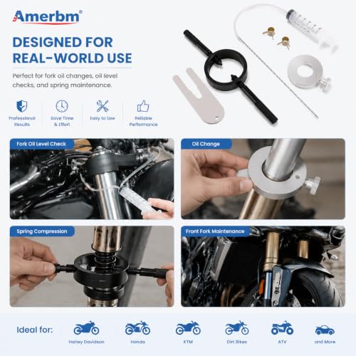 Image of Motorcycle Fork Service Tool Kit for Harley Davidson Honda KTM - Fork Oil Level Gauge, Fork Compressor Tool & Spring Compressor Tool for Oil Change Tools