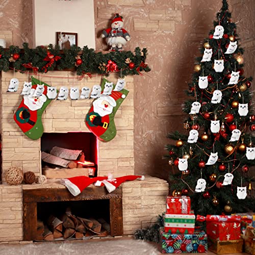 18 Pcs Hanging Owl White Christmas Ornaments Plush Animal Christmas Ornaments Faux Fur Christmas White Owl Furry Owl Hanging Decor For Christmas Tree Home Wall Holiday Party Decoration, 6 Styles #TOP4