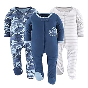 The Peanutshell Footed Pajamas Sleepers for Baby Boys, Sleep and Play Footies, 3 Pack