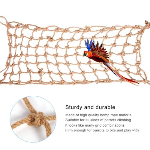 Image of Tnfeeon Climbing Net, Hemp Rope Hanging Swing for Medium to Large Parrots, Bird Cage Toy for Climbing Exercise and Play