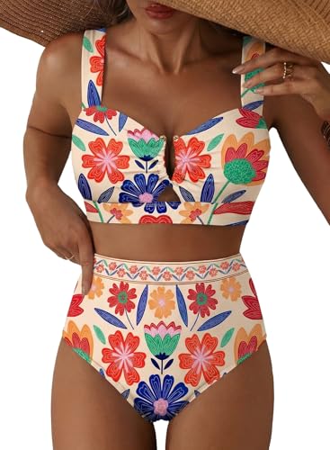 Herseas Womens Bikini Sets U Wire Linked Cutout V Neck