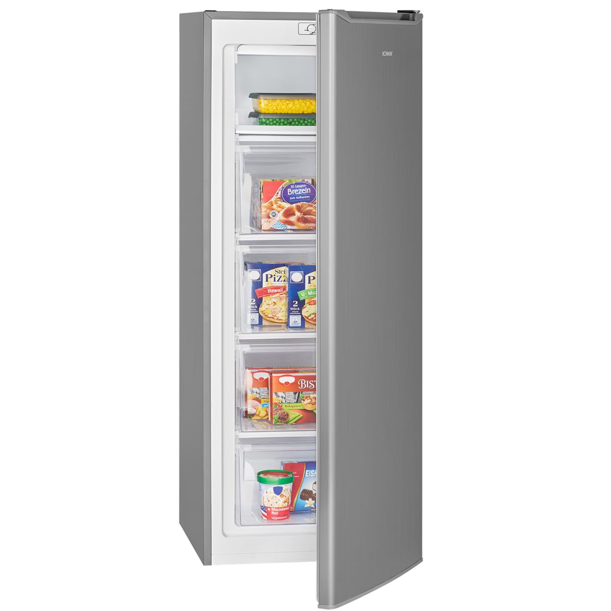Bomann® Gefrierschrank 143cm | 4 Sterne-Gefrierfach | Temperaturbereich: ≤ -18°C | Tiefkühlschrank leise 40dB | wechselbarer Türanschlag | Gefrierschrank gross | 168L Freezer | GS 7364 inox
