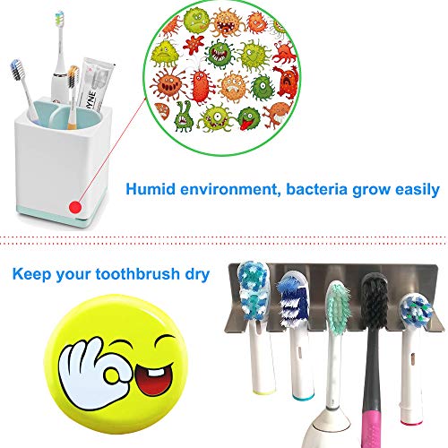 Wall Mounted Toothbrush Holder, Stainless Steel Toothbrush Holder With 3M Self-Adhesive No Drilling Toothbrush Organizer, Bathroom Mounted Holder For Toothbrush Head, Washroom Razor Holder #TOP2