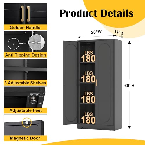 Image of Steeloong 60 inchMetal Pantry Storage Cabinet with Doors & 3 Adjustable Shelves