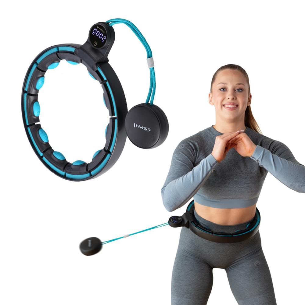 HMS HHM17 Smart Hula Hoop mit Gewicht & Digitalem Zähler – Verstellbarer Fitness Reifen 71–106 cm Taille, Magnetische Massagepunkte, USB-C Display, Schwerkraftball, Home Workout
