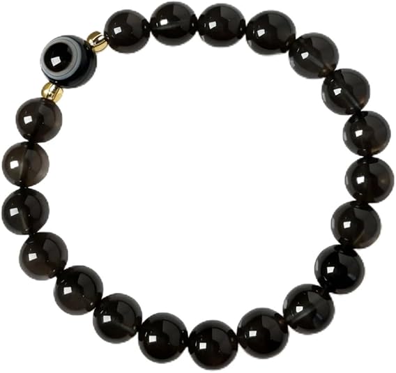 Evil Eye & Black Ice Obsidian Bracelet for Men, Protective Black Stretch Bracelet, Chakra Energy Balancing Stretch Cord, 8mm Natural Stone, Sweetest Day Gifts for Him