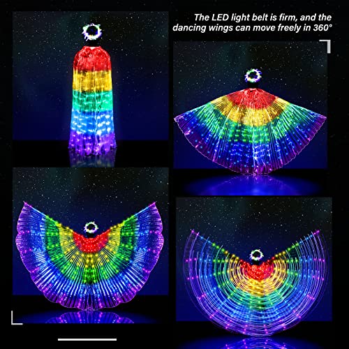 Led Belly Dance Wing Light Up Feather Headband Glow Butterfly Wing Cape With Telescopic Stick Rainbow Costume (,) #TOP3