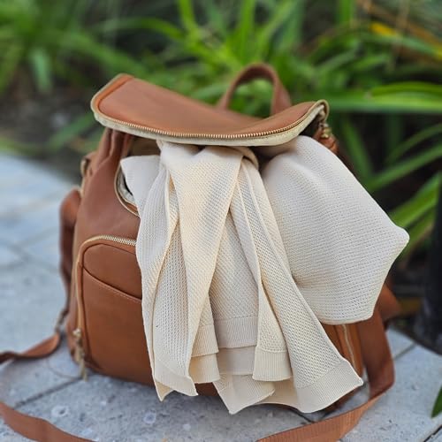 Little Rou Peekaboo Knit Breathable Nursing Cover Up For Breastfeeding - Soft Organic Cotton & Cashmere Breast Feeding Covers For Women - Privacy Feature - Includes Mesh Laundry Bag (Beige)