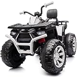 Hikiddo Kids ATV 4 Wheeler, 24V 4WD Electric ATV Ride On Toy for Big Kid w/ 2-Seater, 4x200W Motor, 5.6Mph Max Speed - White