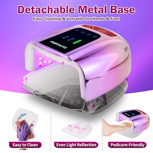 Image of Purtato Professional Rechargeable 96W UV LED Portable Cordless UV Light for Nail Lamp Machine with Removable Stainless Steel Bottom,4 Timer Setting and Smart Sensor Nail Dryer (Gradient Purple)