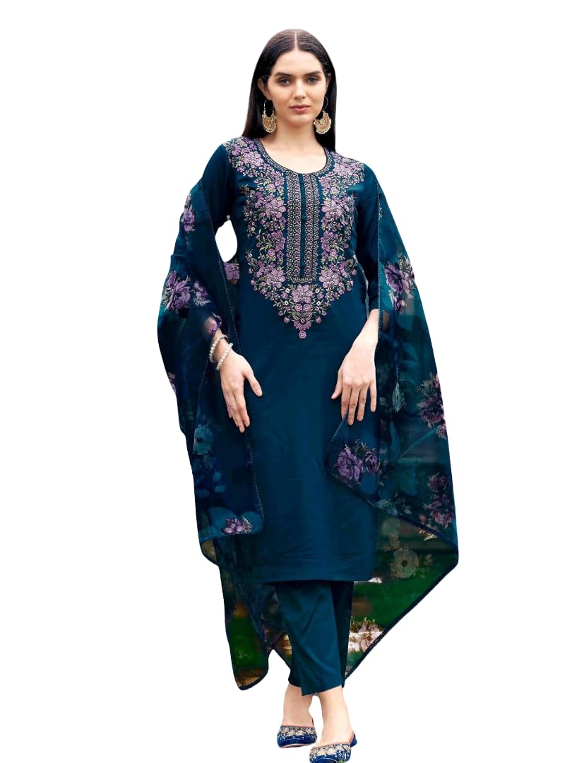 Women's Kurta Pant Dupatta Set | Ethnic Printed & Embroidered Kurta Suit | Soft Comfortable Fabric | Casual, Office Wear-picture-40