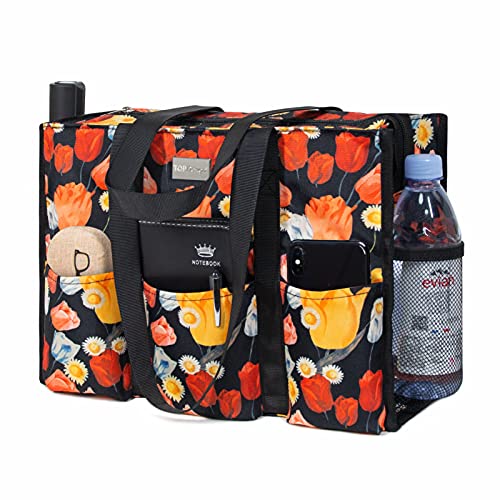 Image of TOPDesign Utility Water Resistant Tote Bag with 13 Pockets, Top Zipper Closure & Thick Bottom Support, for Working Women
