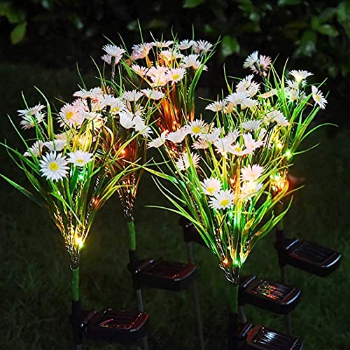 AMZSTAR Solar Garden Stake Lights Warm White LED,28 LED Daisy Flower Decorative Lights Outdoor Waterproof Solar Powered Landscape Lights for Yard/Patio/Walkway/Path Light (White A)