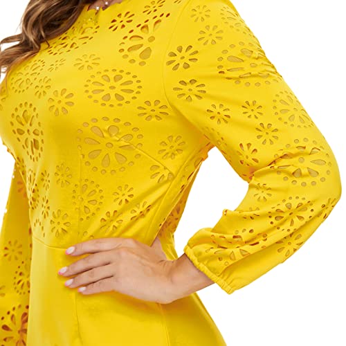 Image of Cololura Elegant Floor-Length Three-Quarter Sleeve Floral Hollow High Waist Party Evening Formal Bodycon Maxi Dress White