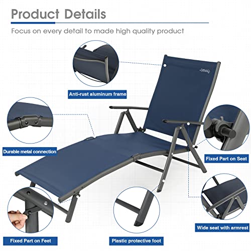 Outdoor Chaise Lounge Set of 2 for Patio, Pool, Beach - Aluminum Folding Recliner Chairs