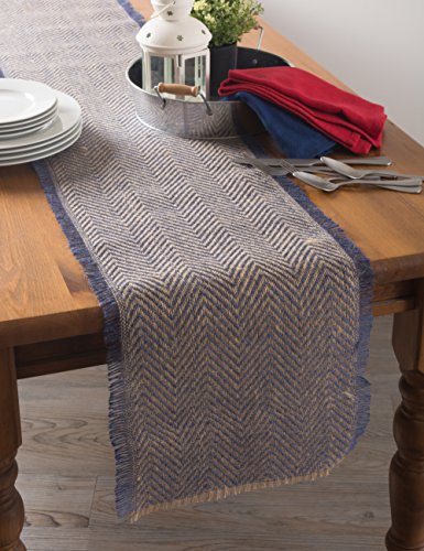 Dii Jute Burlap Collection Kitchen Tabletop, Table Runner, 14X108, Chevron Blue #TOP5
