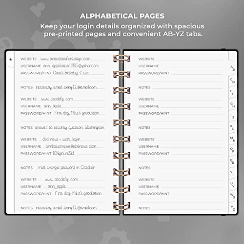Clever Fox Password Book Spiral – Mini Internet Address & Password Organizer With Laminated Alphabetical Tabs – Small Password Keeper Journal – Hardcover, Pocket Size, 4.7X5.7” (Black) #TOP2