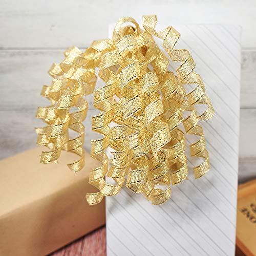 Ct Craft Llc Curly Bows For Gift Wrapping - Curling Ribbon Gold - Ribbons For Crafts - Self-Adhesive Metalic Bows - Ribbons And Bows For Gift Wrapping Christmas, Crafts - 6 Inches Long (6 Count) #TOP2