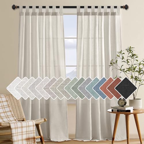 H.VERSAILTEX Natural Linen Curtains Linen Textured Semi Sheer Curtain Light Filtering Tab Top Window...