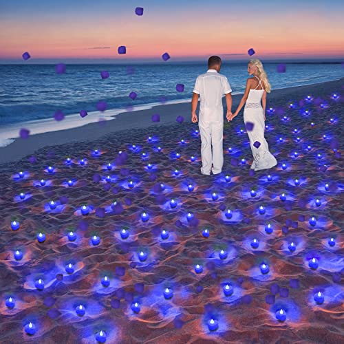 Image of Coume 6000 Pieces Artificial Rose Petal 72 Pieces LED Tealights Candle, Romantic Decorations Special Night Rose Petal Heart Candle for Valentines Wedding Anniversary Proposal Decor(Blue Light)