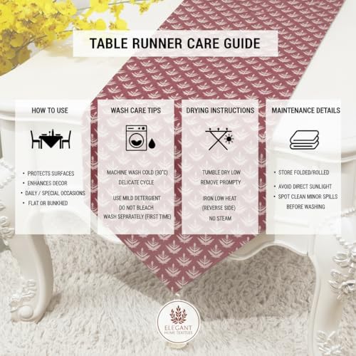 Image of COZY FURNISH Floral Printed Microfiber Cotton Table Runner for 6 Seater Dining Table & Runner with Tassels - 13x72 Inches Decorative Home Kitchen Table Linen